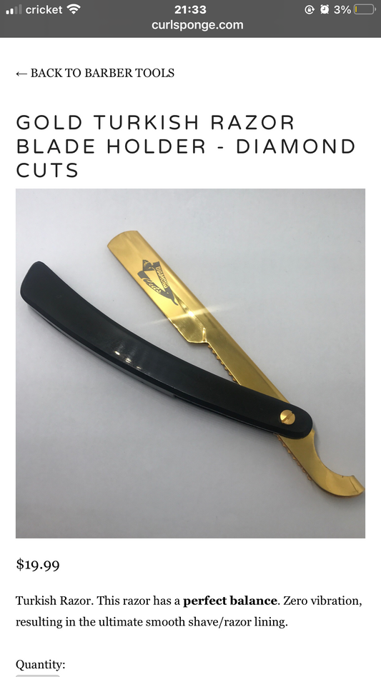 Gold Turkish Razor Blade Holder - Diamond Cuts