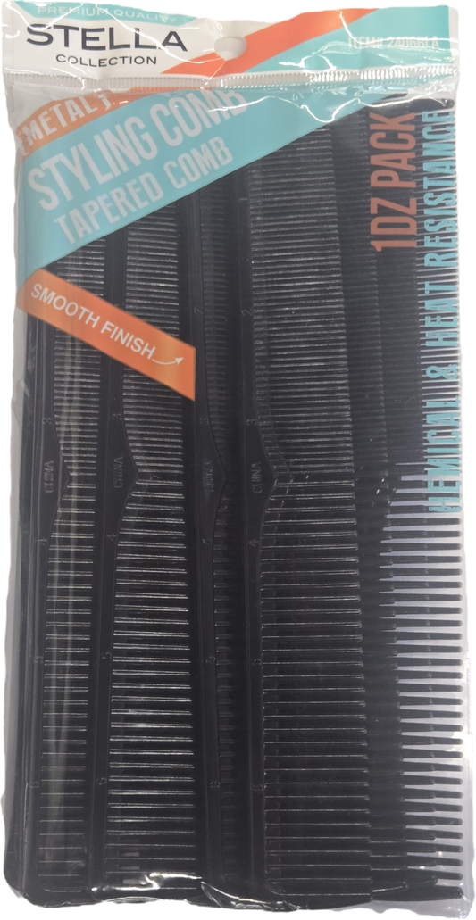 Stella Collection Clipper Cutting Tapered Comb 1 Dozen Pack
