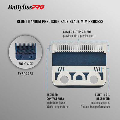 BaBylissPRO Blue Titanium Metal-Injection Molded Precision Fade Blade (FX8027BL)
