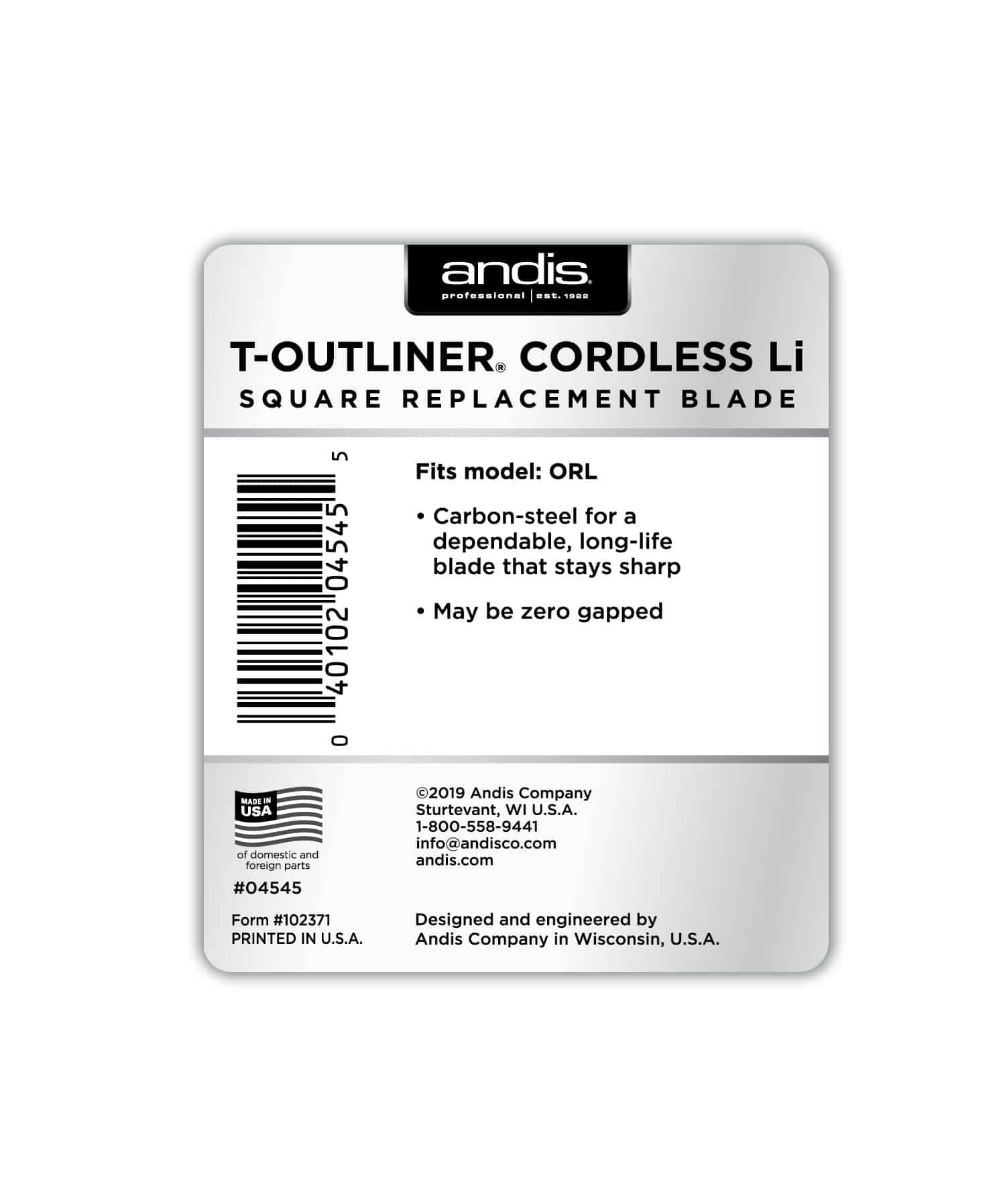 ANDIS® Cordless T-Outliner® Li Replacement T-Blade - Carbon Steel