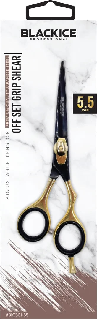 BLACK ICE Stylish Off Set Grip Gold & Black 5.5" Shear