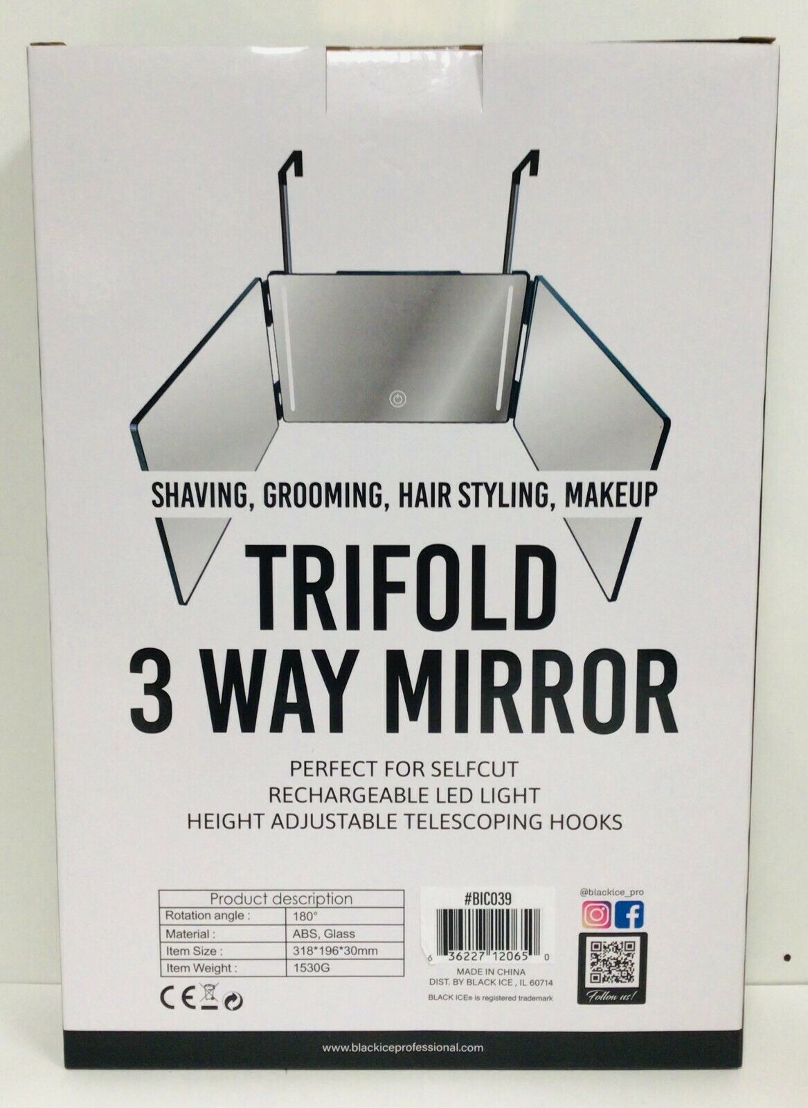 Black Ice Trifold 3-Way LED Mirror