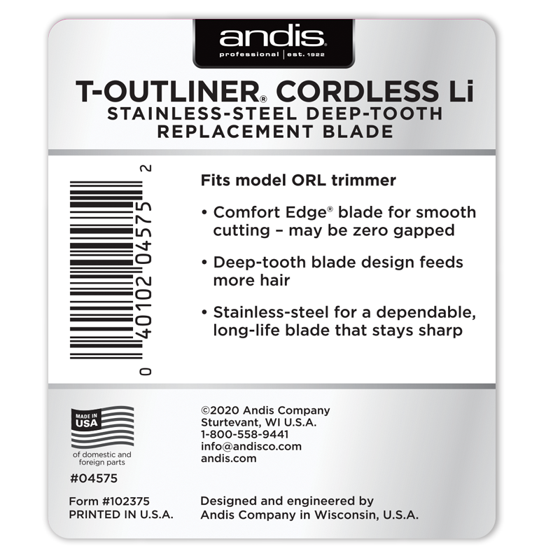 Andis® Cordless T-Outliner® Li Replacement Deep Tooth GTX Blade - Stainless Steel