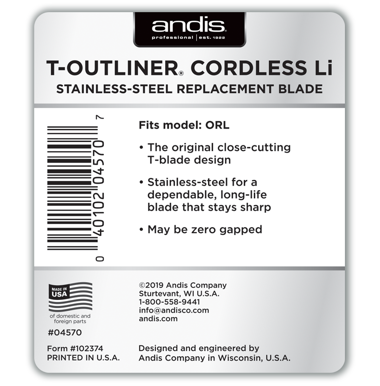 Andis® Cordless T-Outliner® Li Replacement T-Blade - Stainless Steel