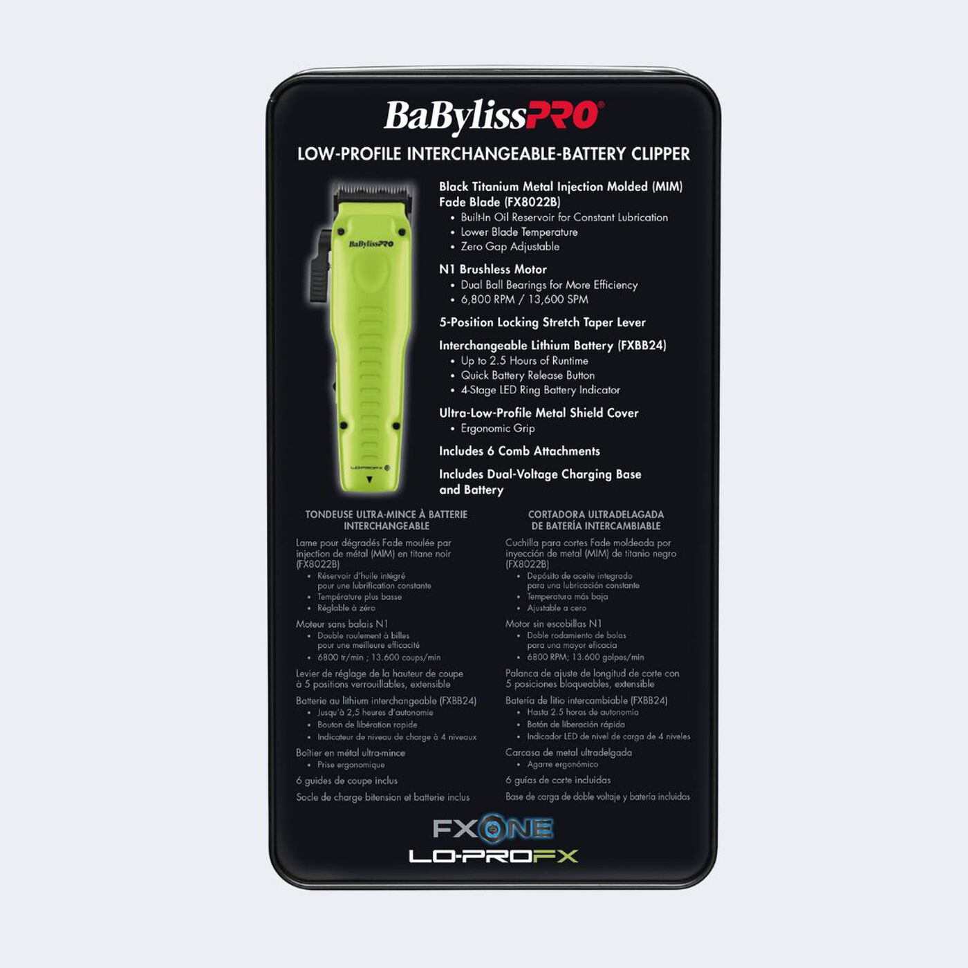 BaBylissPRO® FXONE™ Lo-ProFX Limited Edition Neon Yellow Clipper (Kit Includes Charging Base & Battery)