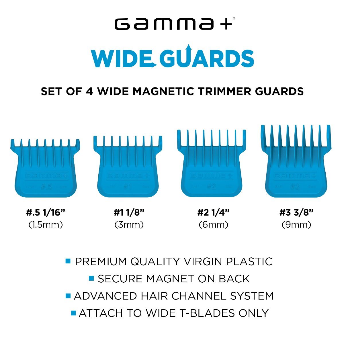 GAMMA+ Wide Trimmer Blade Magnetic Guards