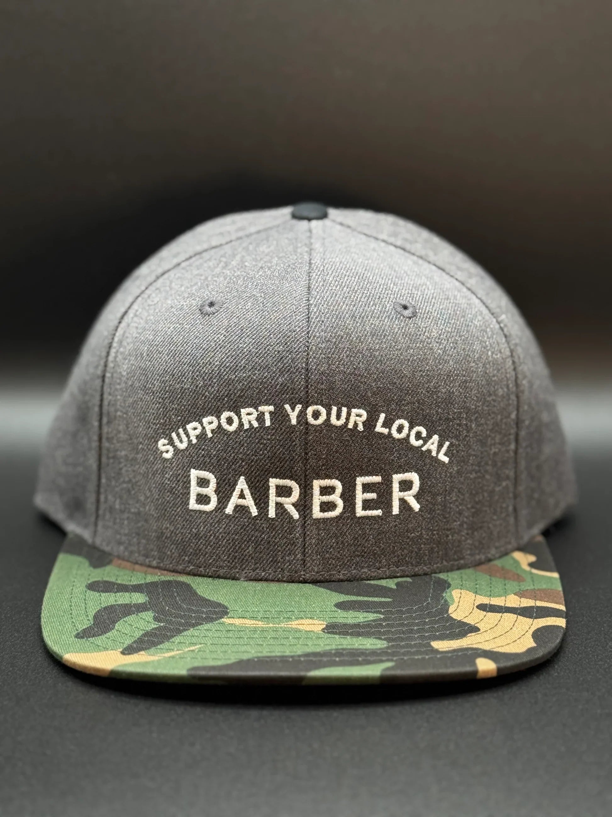 JTB COLLECTION Support Your Local Barber Grey Camo Flat Bill SnapBack Hat