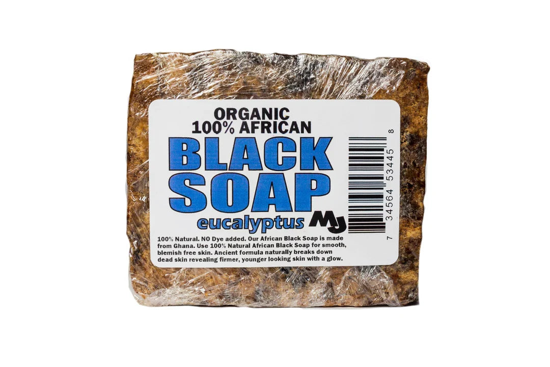 MJ ORGANICS Raw African Black Soap Bar (Eucalyptus)