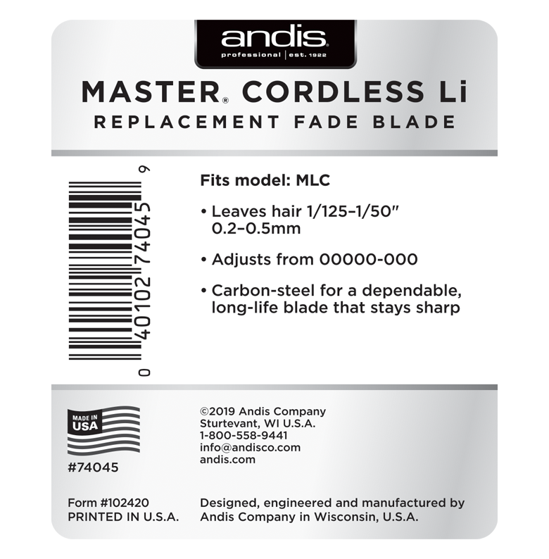 Andis® Master® Cordless Li Replacement Fade Blade, Carbon Steel Size 00000-000