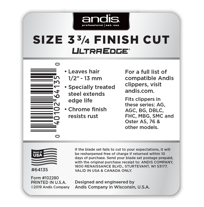 Andis UltraEdge® Detachable Blade, Size 3 3/4FC