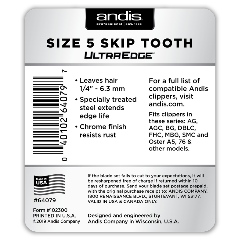 Andis UltraEdge® Detachable Blade, Size 5 Skip Tooth