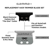GAMMA+ X-Pro Wide Stainless Steel with Black Diamond Carbon DLC The One Cutting Trimmer Blade Set